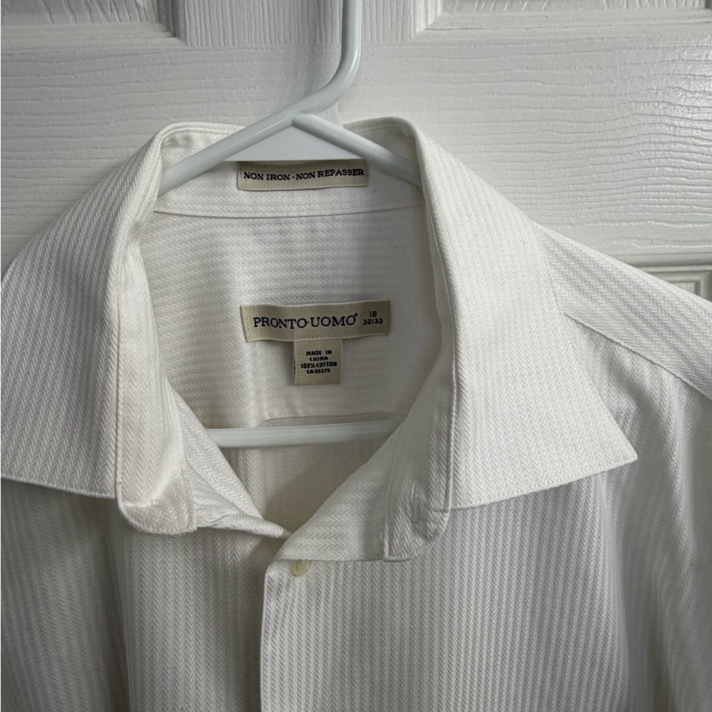 Pronto Uomo Men's White Stripe Non-Iron Dress Shirt 16 32/33 - Picture 2 of 9